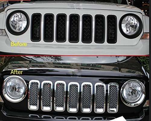 Front Mesh Grille Grill Insert Cover Bezel Kit for Jeep Patriot 2011-2018 7 Pcs