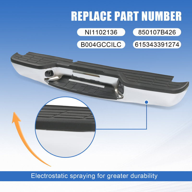 Chrome Rear Step Bumper Assembly for Chevy S10 GMC Sonoma 1998-2004 Fleetside