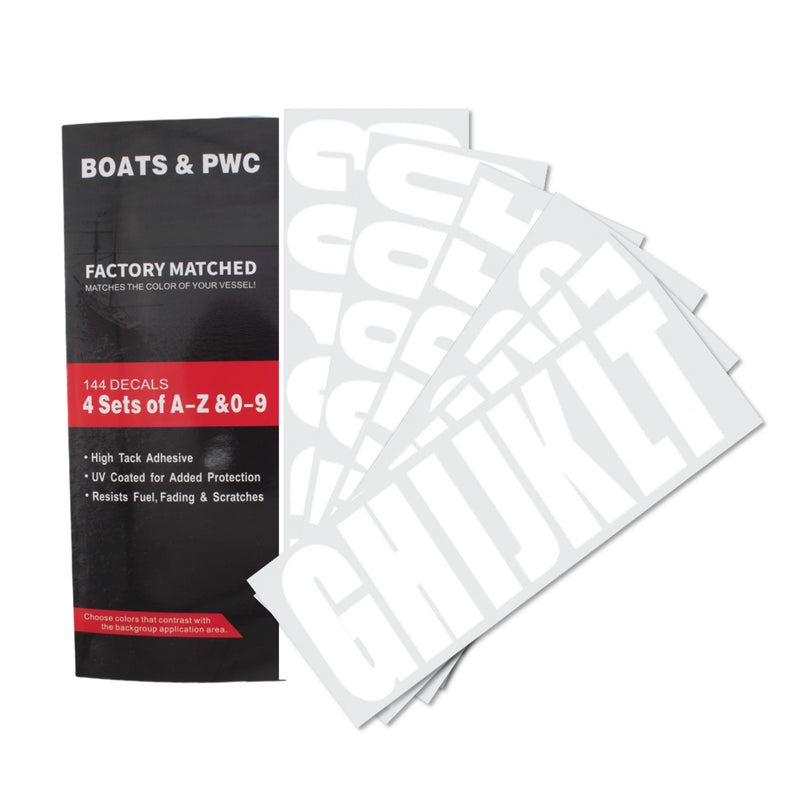 White Decal A-Z & 0-9 for Boat Letters Numbers Registration Stickers 4 Sets