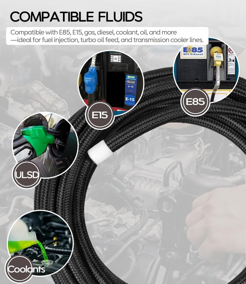 6AN PTFE Fuel Line Kit for LS Swap EFI E85 Turbo Oil Coolant Transmission 25FT