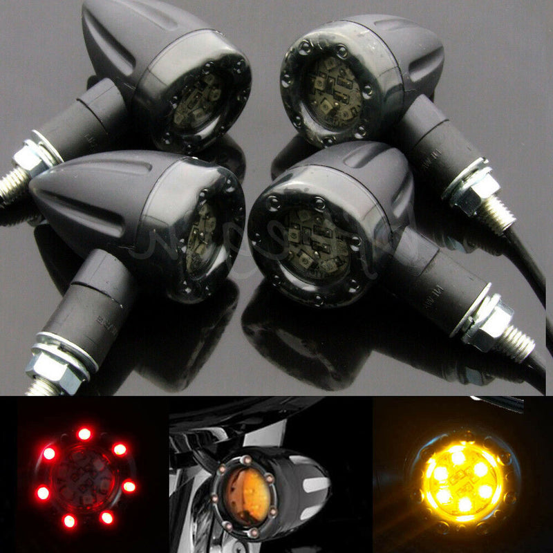 4x Universal Motorcycle LED Red Amber Turn Signal Indicator Blinker Lights