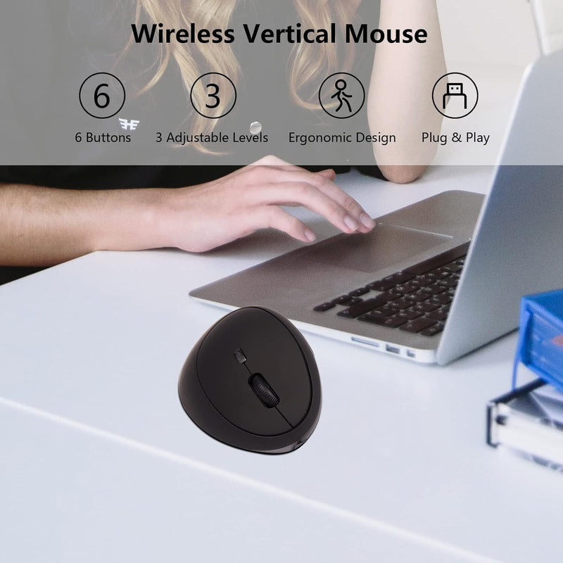 Ergonomic 2.4GHz Wireless Vertical Mouse with 3 Adjustable DPI 800/1600/2400