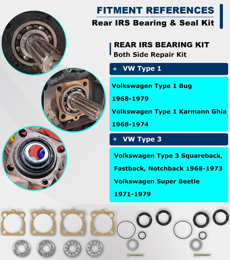 IRS Wheel Bearing Kit With Seals for Volkswagen VW Type 1 Bug Ghia 1968-1979