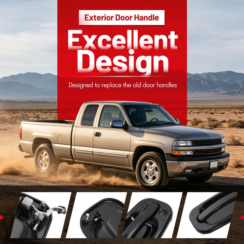 Outside Door Handles Set Painted Black for Silverado Tahoe Sierra 99-06 4 Pcs