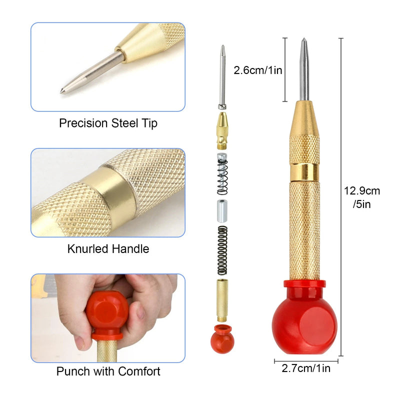 3pcs Automatic Center Punch Adjustable Spring-Loaded Metal Drill Tool Hole Punch