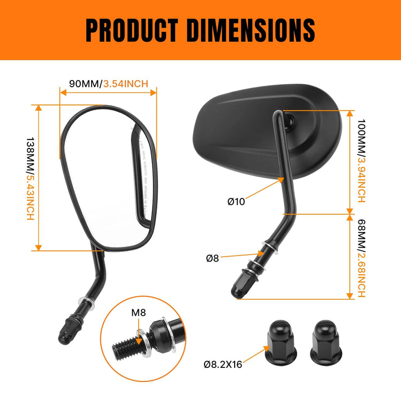 Black Rearview Side Mirrors Set Fit for Harley Softail FatBoy Dyna Tour Glide