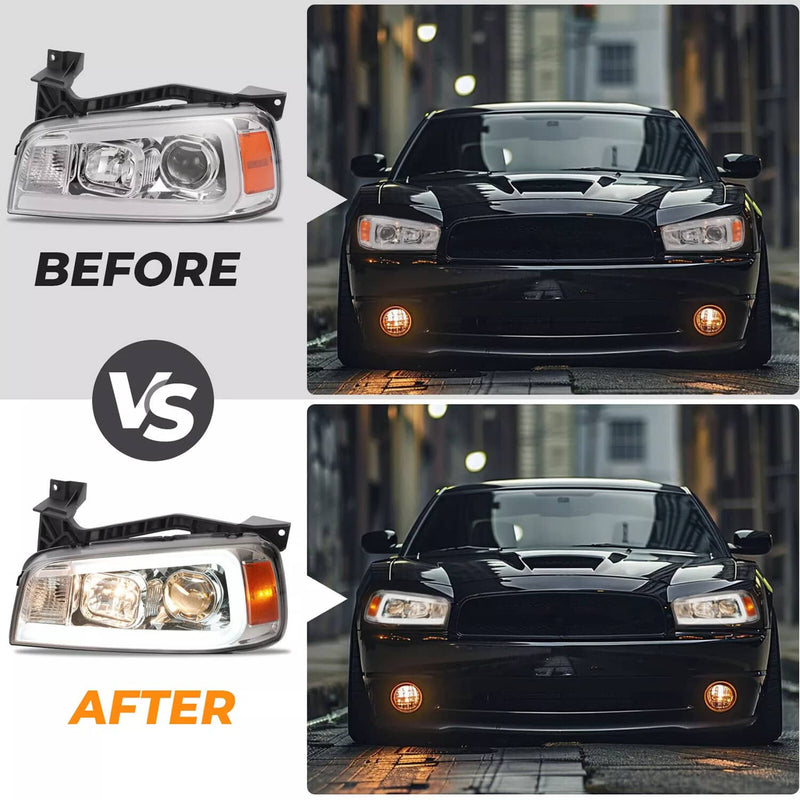 DURAFORCE LED DRL Projector Headlights for Dodge Charger 2006-2010 Left Right