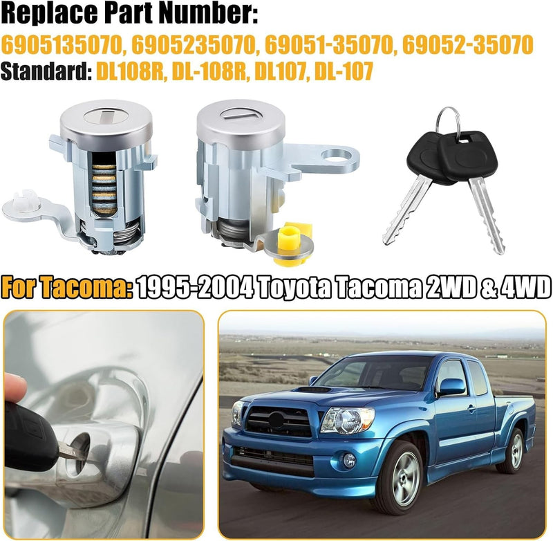 Front Pair Door Lock Cylinder Set Kit with Keys for 95-04 Toyota Tacoma