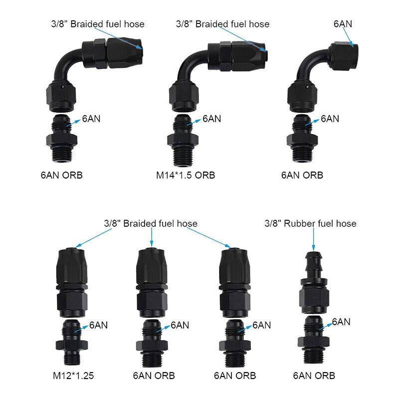 Universal Fuel Pressure Regulator Kit 100psi Gauge AN6 Hose Fittings