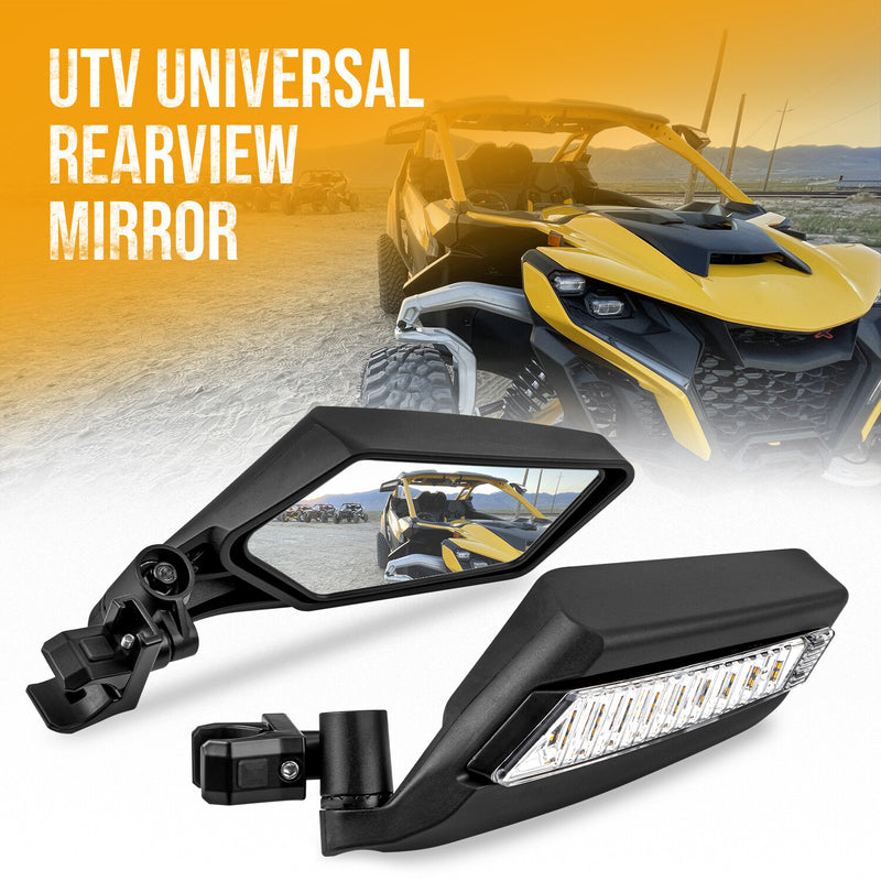 2PCS Side Rear View Mirrors with Light for Polaris RZR 900 XP 1000 CAN-AM X3 UTV