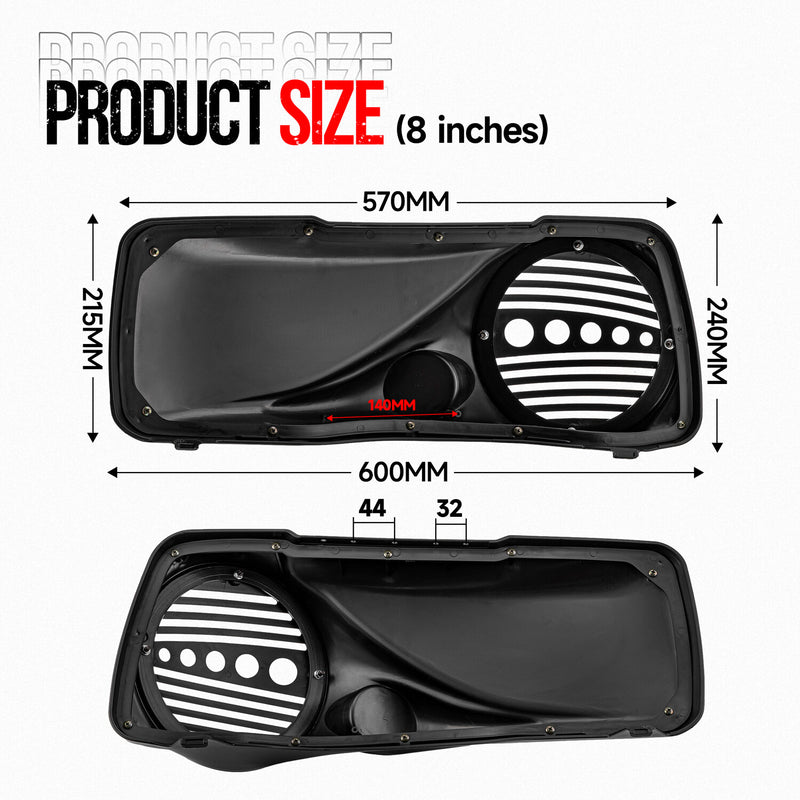 8" Vivid Black Speaker Lids w/ Tweeter Port for Harley 1994-2013 Touring Models