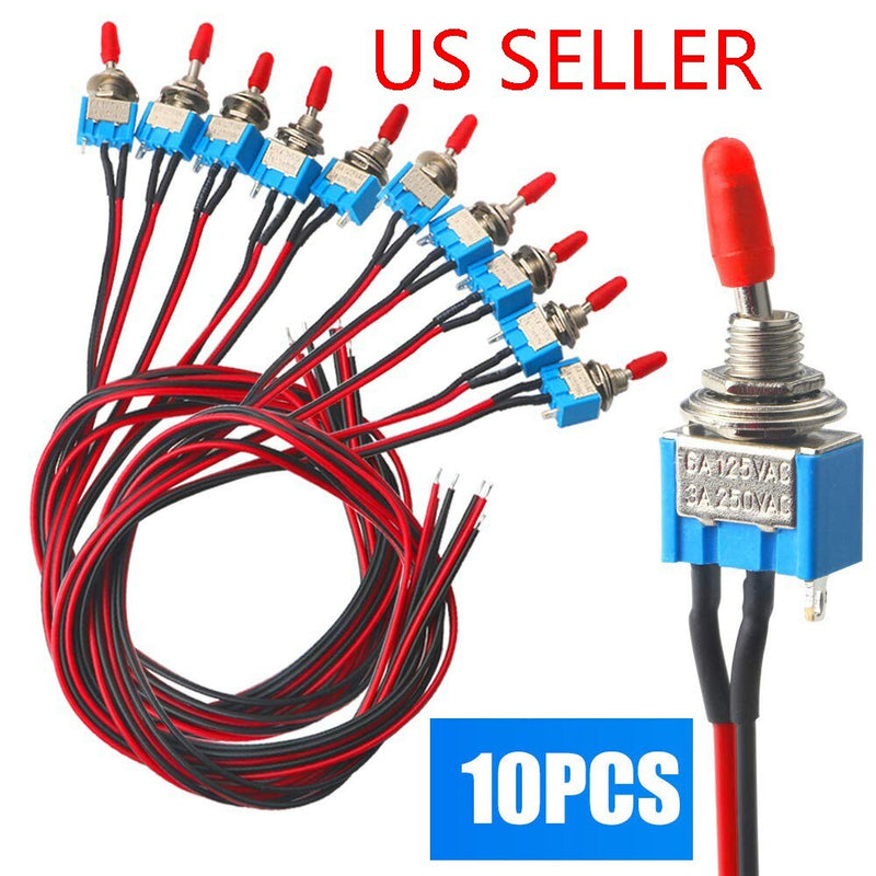 10PCS SPST Mini Toggle Switch Wires On Off Metal Small for Automotive Boat Car T