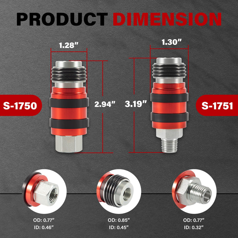S-1750 S-1751 Universal Quick-Connect Industrial Couplers 1/4 M/FNPT 1/4 Body