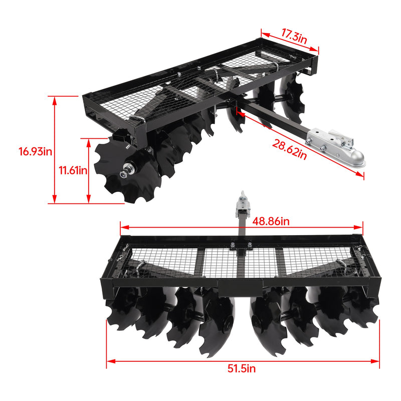 4FT Tow-Behind Notched Disc Harrow for ATV UTV Trailer Tilling w/ 2" Towball