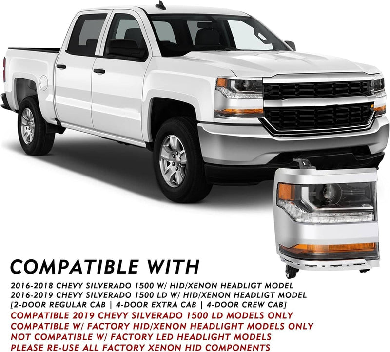 Pair Chrome Headlights for Chevy Silverado 1500 2016-2018 HID Xenon Headlamps 2