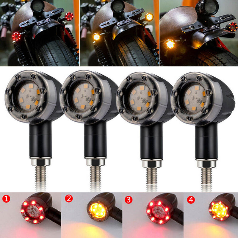 4x Universal Motorcycle LED Red Amber Turn Signal Indicator Blinker Lights