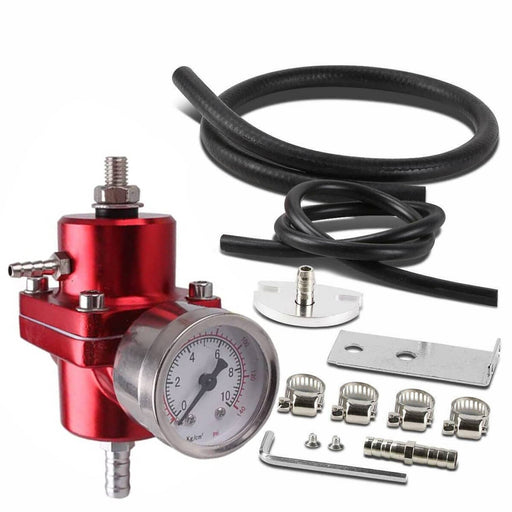 DURAFORCE Adjustable Fuel Pressure Regulator with Gauge Fitting Kit Aluminum Red
