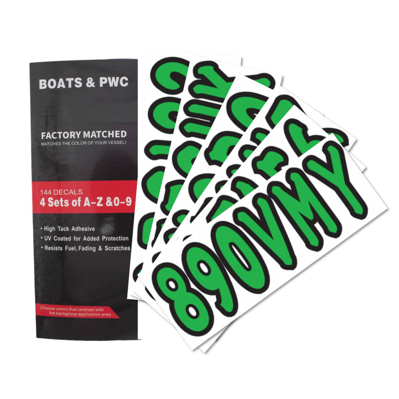 DURAFORCE 3" Marine Boat Sticker Decal A-Z Letters 0-9 Numbers Green 4 Sets