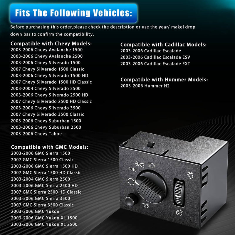 LED Headlight Switch for Chevrolet Silverado Suburban Tahoe Sierra Black