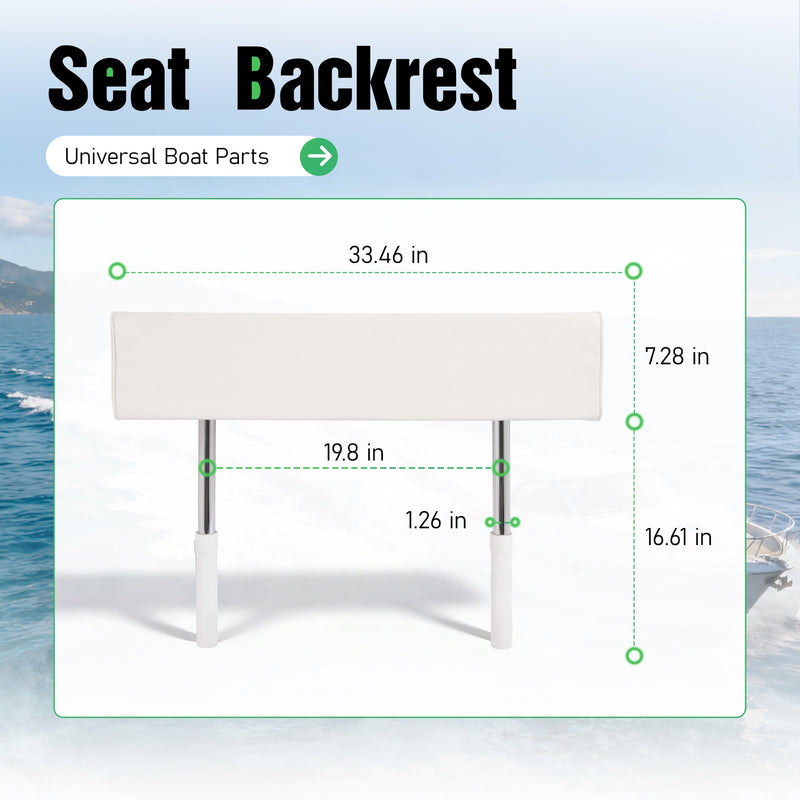 Universal Boat Seat Backrest with Folding Arms Leaning Post White Silver