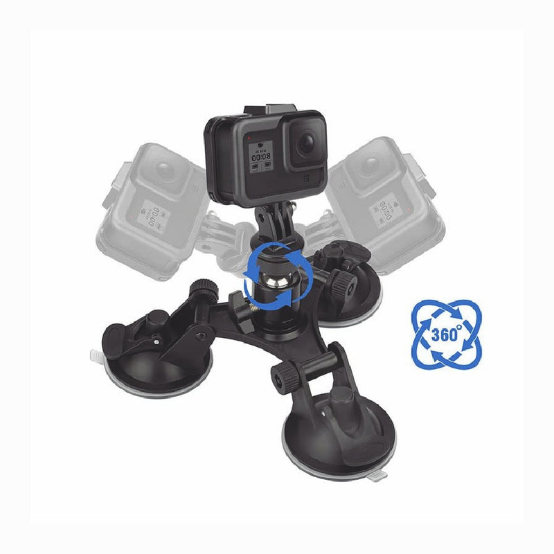 Triple Suction Cup Car Holder Mount for GoPro Hero 10 9 8 7 6 5 DJI OSMO Camera