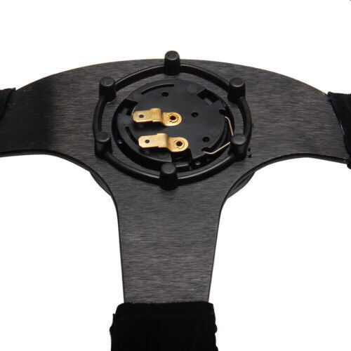 14" 350mm Racing Suede Leather Steering Wheel Horn Button Quick Release Kit