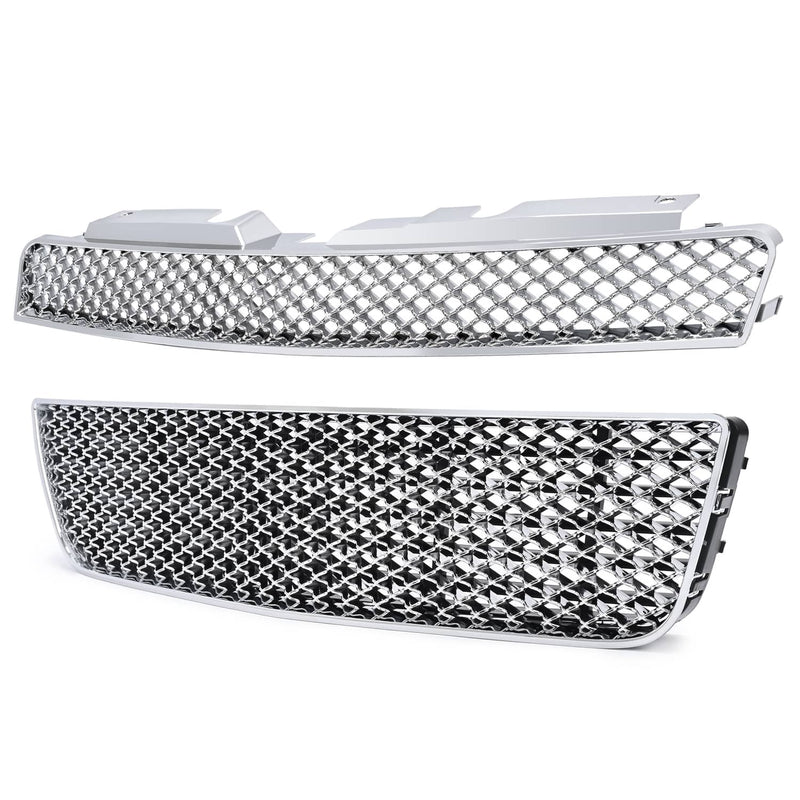 DURAFORCE Chrome Mesh Front Upper Lower Bumper Grille for Chevy Impala Limited 2006-2016