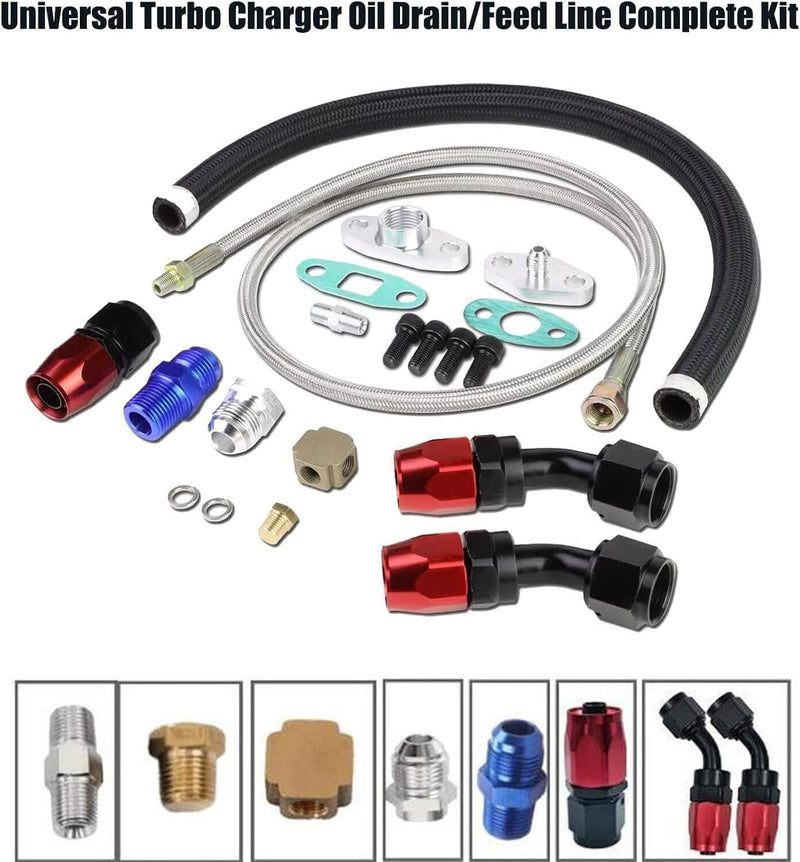 Oil Feed Line 10AN Oil Drain Return Fitting Kit for Turbo T3 T4 T6 GT45