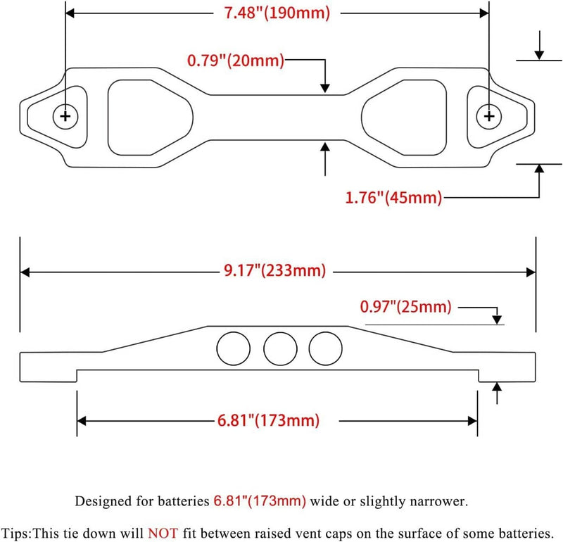 Blue Billet Aluminum Battery Tie Down Mount Bracket Brace Bar 220-190mm
