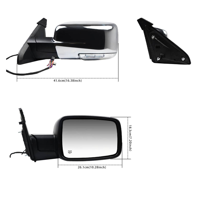 2Pcs Side Mirror Chrome Power Fold Heated Temper Sensor for 2013-2019 Ram 1500