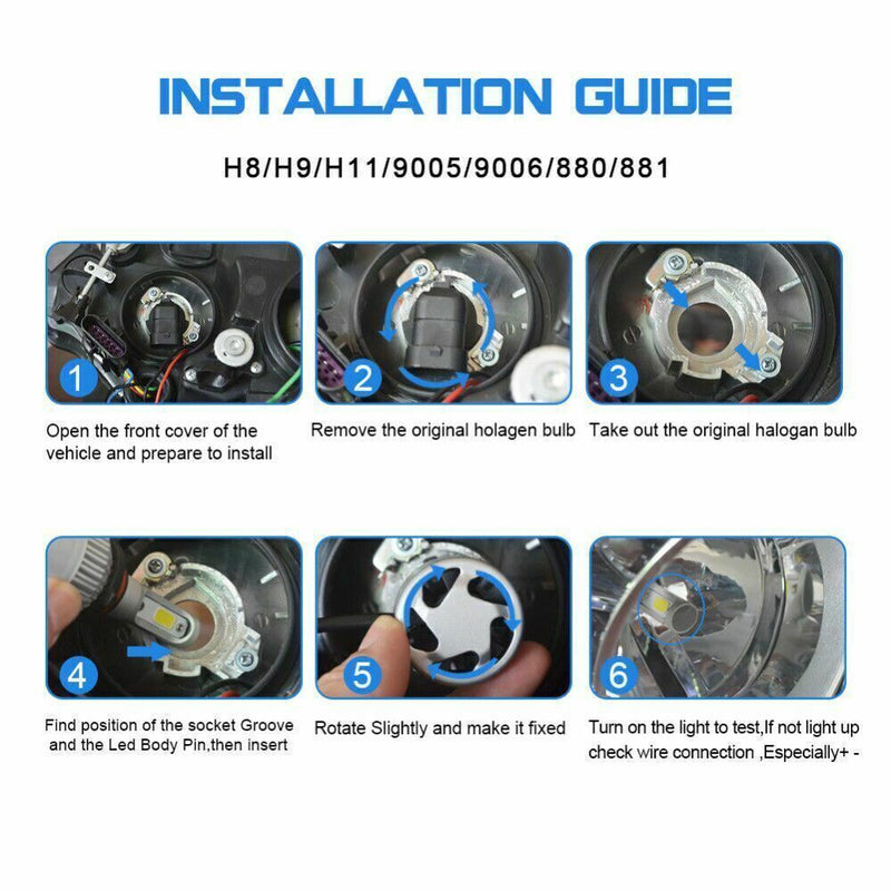 9005 9006 LED Headlights Kit Combo Bulbs 6500K High Low Beam Super White Bright
