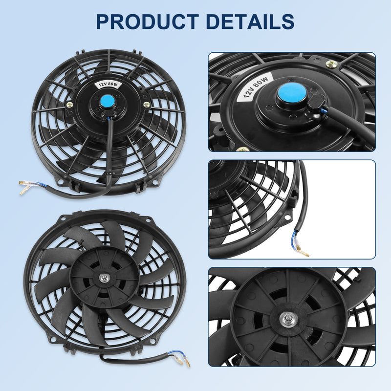 9 inch 12V Slim Fan Push Pull Electric Radiator Cooling Fan Mount Kit 2 PCS