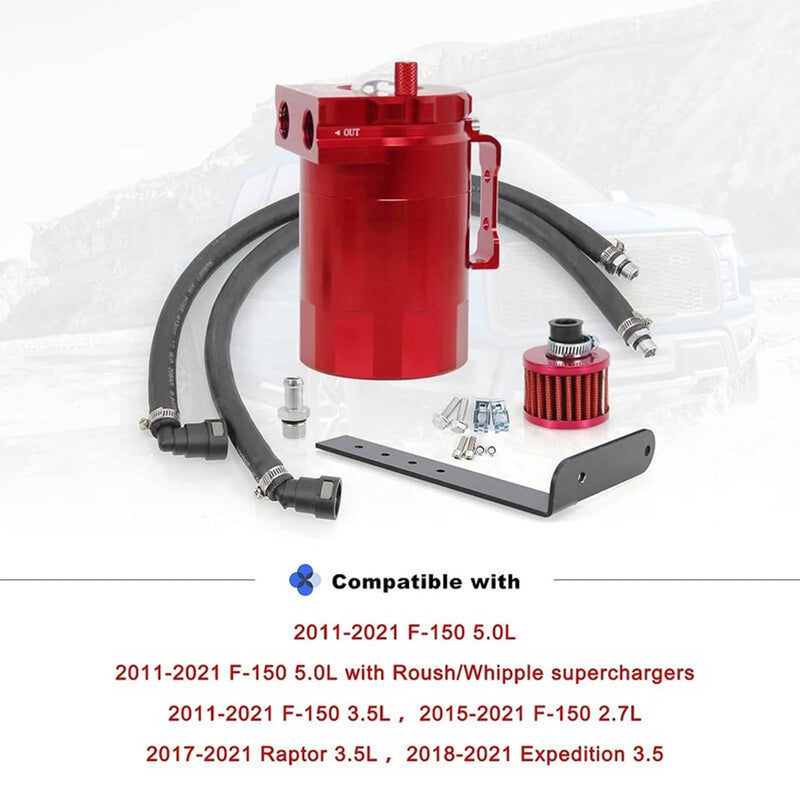 Side Oil Separator Catch Can Tank for 2011-2021 F150 5.0L 2.7L 3.5L Ecoboost RED