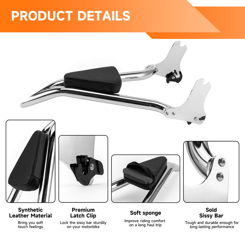 22'' Backrest Sissy Bar for Harley Touring Road King Electra Glide 97-08