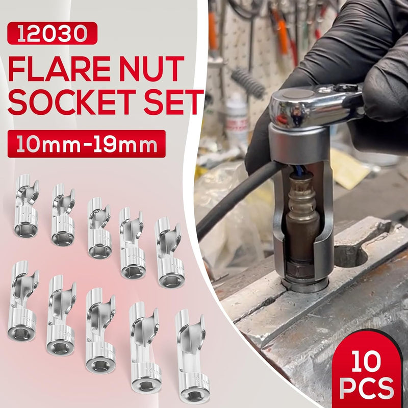 12030 Flare Nut Socket Set 3/8 Inch Drive Metric Injector Fuel Line 10 Pieces