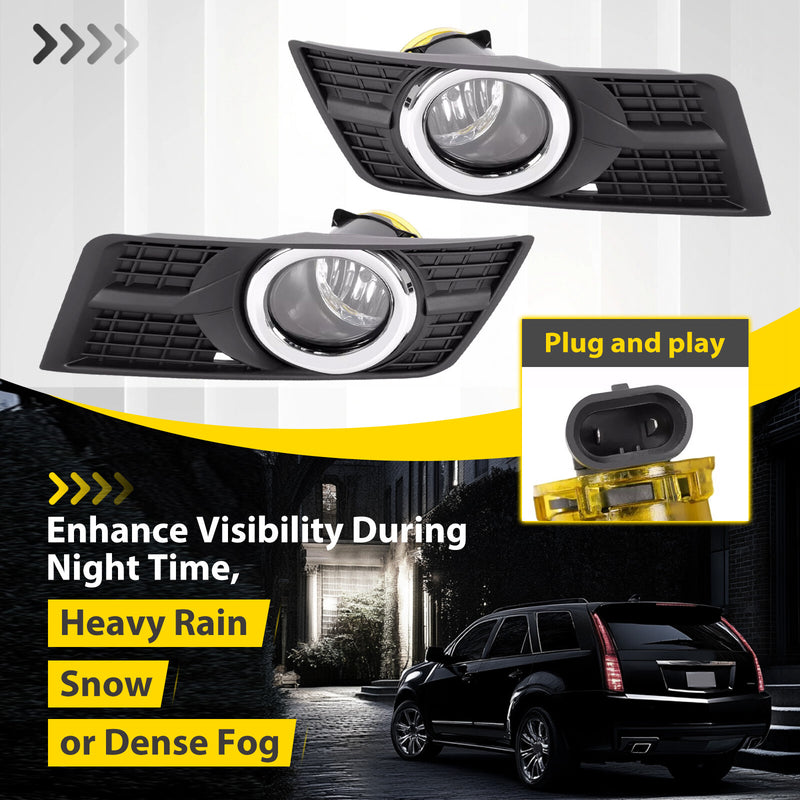 Fog Lights With Bezel Bumper Lamp Cover for Cadillac SRX 2010-2016 Pair