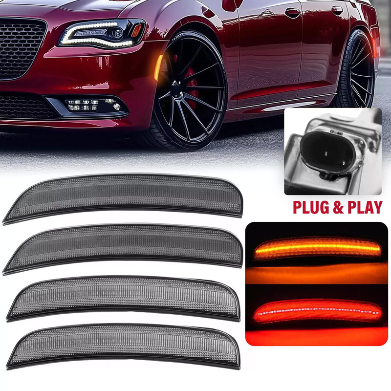 Smoke LED Front/Rear Side Marker Lights for Chrysler 300C 300S 2015-2023