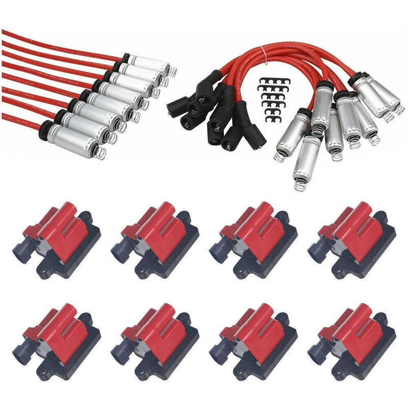 8x Square Ignition Coil Spark Plug Wire Set for Chevy GMC 4.8L 5.3L 6.0L