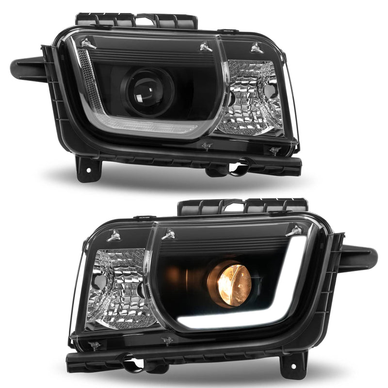 DURAFORCE LED Tube Projector Headlights Headlamp Black for Chevrolet Camaro 2010-2013 Pair