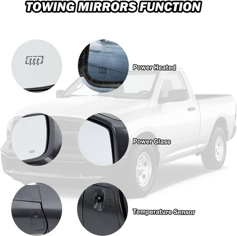 Manual Fold Heated Mirror Left Driver for Dodge Ram 1500 2013-2019 Temp Sensor