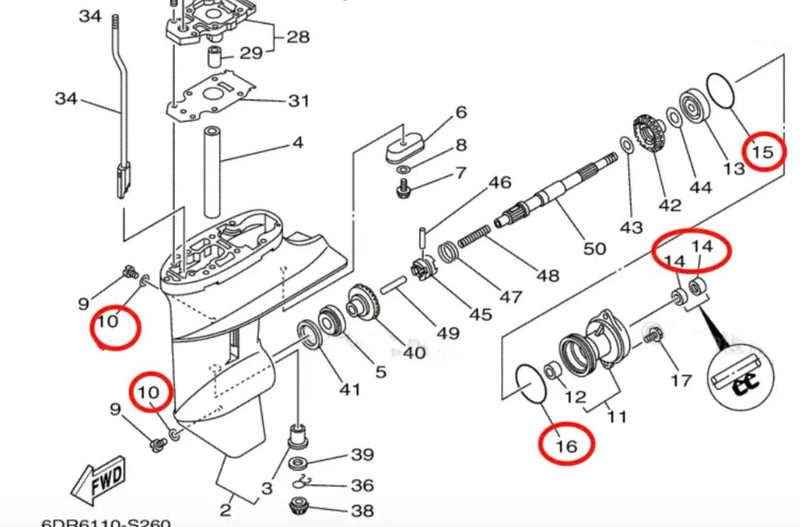 DURAFORCE 93101-15074 Lower Unit Seal Kit for Yamaha 6HP 8HP 9.9HP 90430-08003
