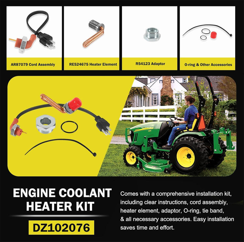 DZ102076 Engine Coolant Heater Kit for John Deere Tractors Engine Block Heater