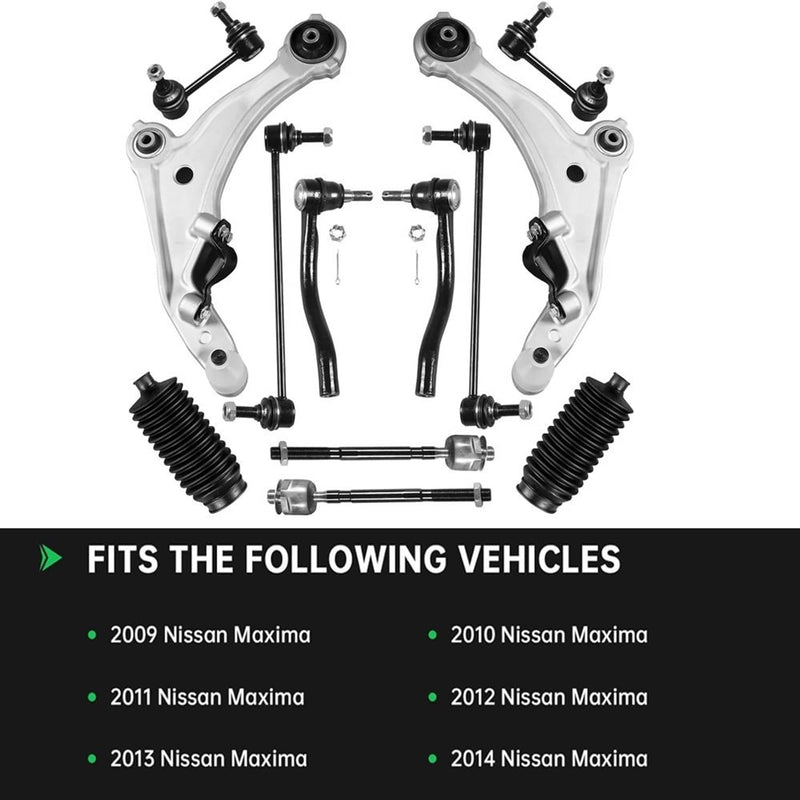 12Pcs Front Lower Control Arm Tie Rod Sway Bar Kit for Nissan Maxima 09-14