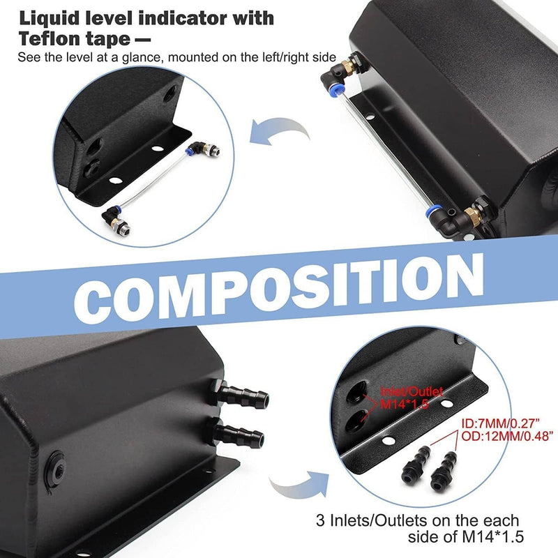 2L Radiator Coolant Overflow Water Bottle Expansion Reservoir Tank w/ Cap Black