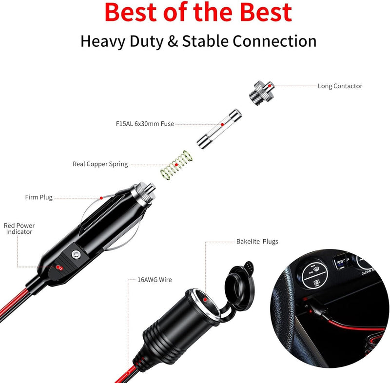 12V Car Cigarette Lighter Socket Extension Cord Cable Heavy Duty Adapter 13FT