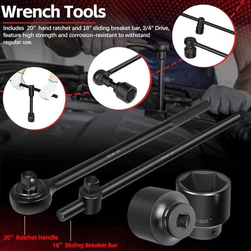 3/4" Drive Deep Impact Socket Set 27Pcs SAE 7/8"-2" Metric 22-50 MM Kit