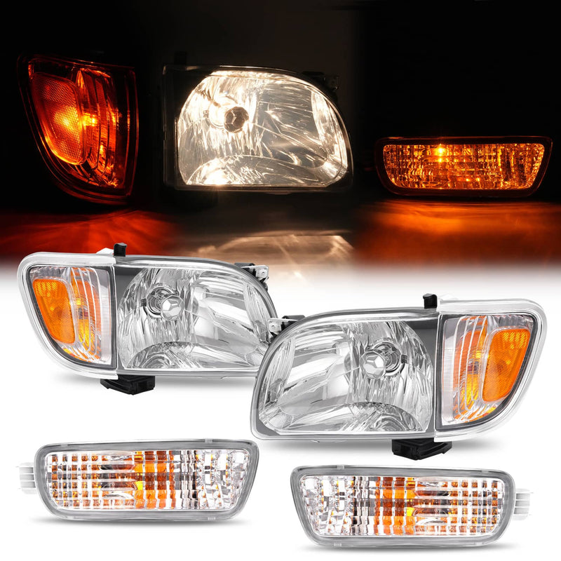 DURAFORCE Headlights Corner Signal Lights With All Bulbs for Toyota Tacoma 2001-2004 Pair