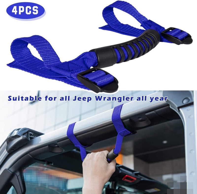 Blue Roll Bar Grab Handles for Jeep Wrangler TJ JK JL 1955-2022 4 Pcs