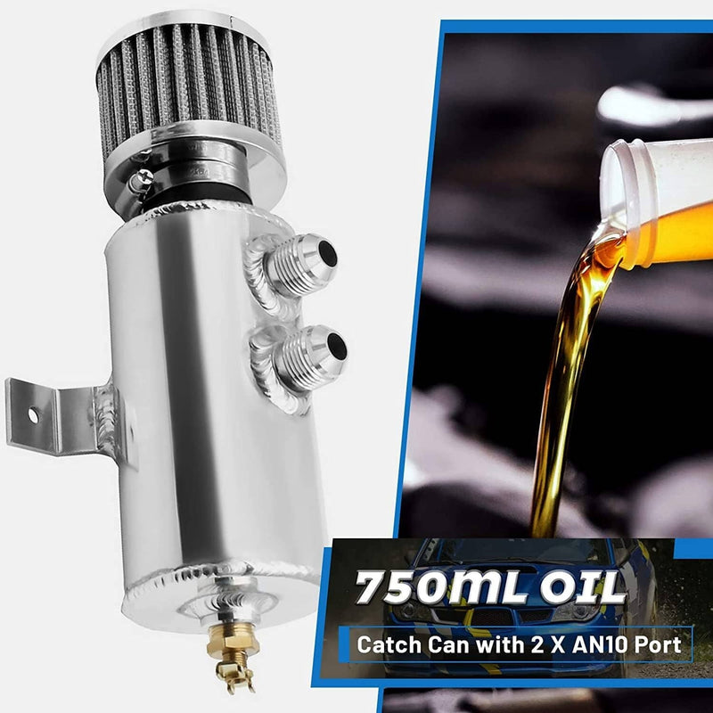 750ml 10AN Oil Catch Can Reservoir Tank & Breather Filter Baffled Aluminum Kit