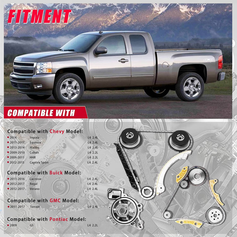 Timing Chain Kit with Water Pump for Buick Chevy GMC Pontiac 2.4L 2009-2017